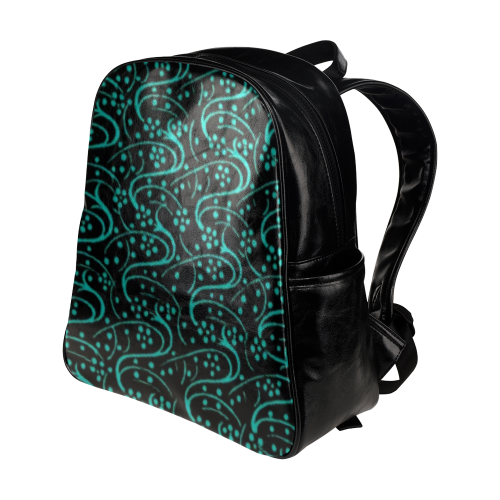 Vintage Swirl Floral Teal Turquoise Black Multi-Pockets Backpack (Model 1636)