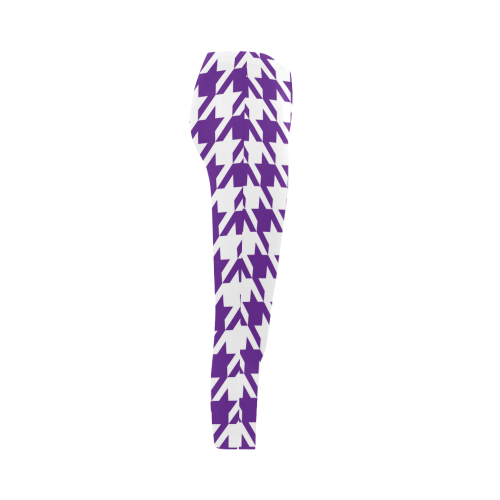 royal purple and white houndstooth classic pattern Capri Legging (Model L02)