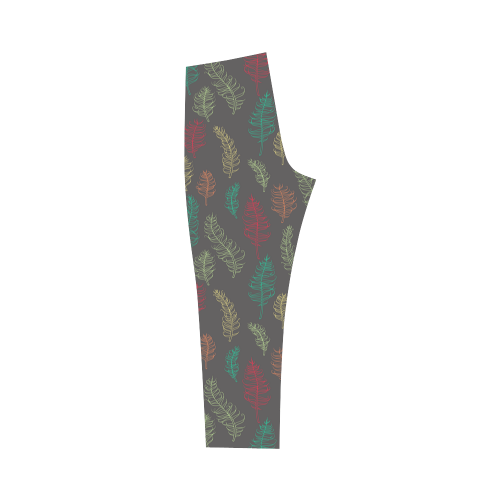 green orange red feather leaves on grey Capri Legging (Model L02)