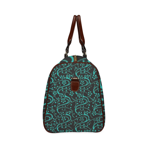 Vintage Swirl Floral Teal Turquoise Black Waterproof Travel Bag/Small (Model 1639)