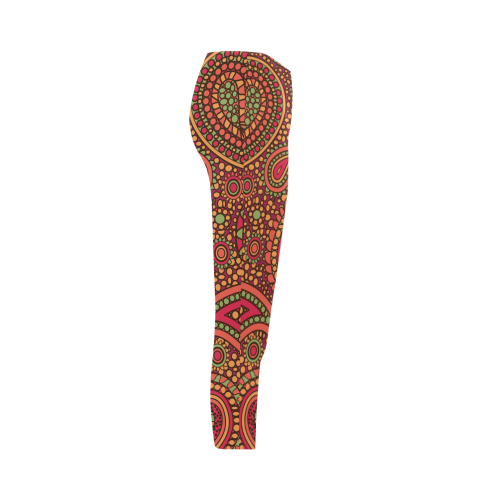 red paisley mosaic pattern Capri Legging (Model L02)
