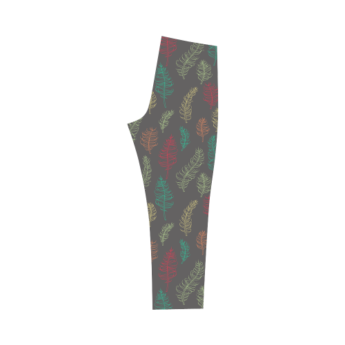 green orange red feather leaves on grey Capri Legging (Model L02)