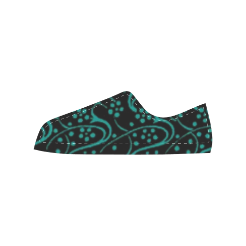 Vintage Swirl Floral Teal Turquoise Black Women's Classic Canvas Shoes (Model 018)