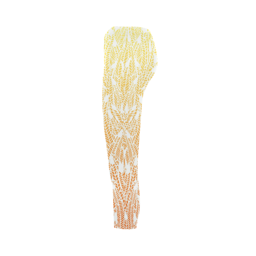 yellow orange ombre feather pattern white Capri Legging (Model L02)