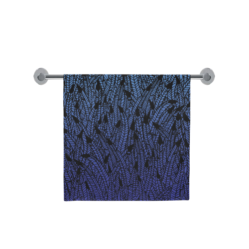 blue ombre black feather pattern Bath Towel 30"x56"