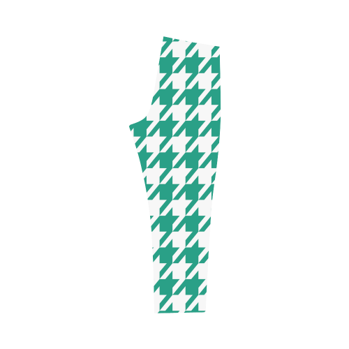 emerald green and white houndstooth classic patter Capri Legging (Model L02)