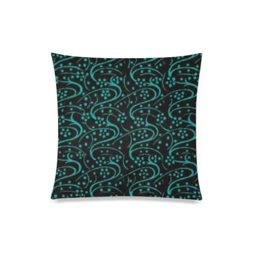 Vintage Swirl Floral Teal Turquoise Black Custom Zippered Pillow Case 20"x20"(One Side)