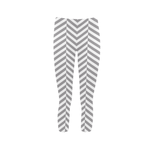grey and white classic chevron pattern Capri Legging (Model L02)
