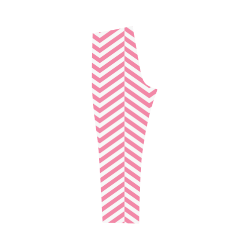 pink and white classic chevron pattern Capri Legging (Model L02)