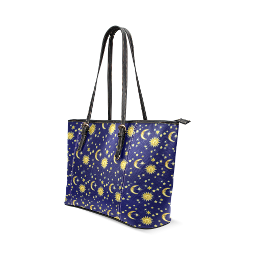 Sun, Moon & Stars Leather Tote Bag/Small (Model 1640)