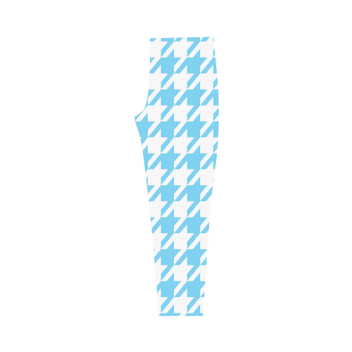 bright blue and white houndstooth classic pattern Capri Legging (Model L02)