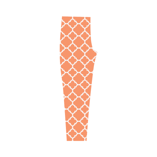 orange white quatrefoil classic pattern Capri Legging (Model L02)