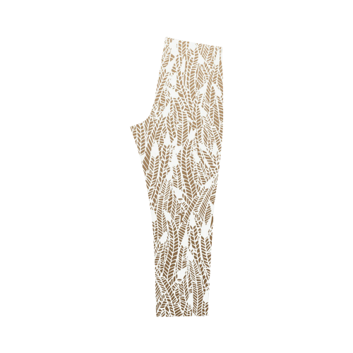 brown ombre feathers pattern white Capri Legging (Model L02)