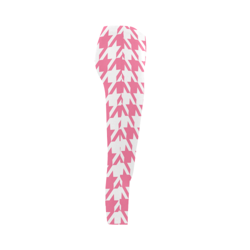 pink and white houndstooth classic pattern Capri Legging (Model L02)