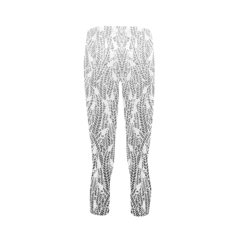 grey ombre feathers pattern white Capri Legging (Model L02)