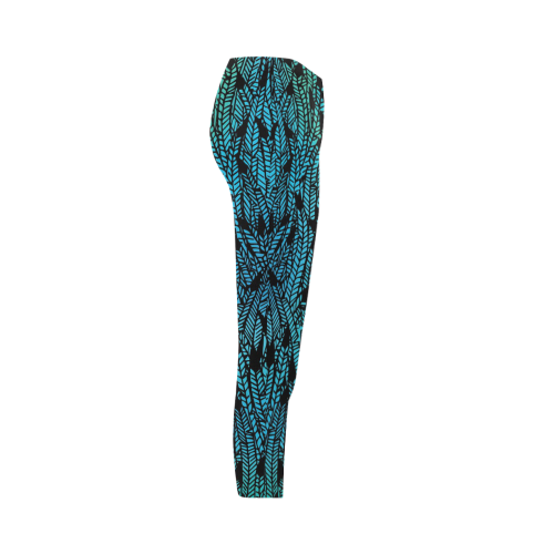 blue black feather pattern Capri Legging (Model L02)
