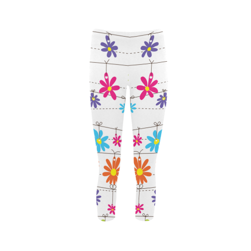 colorful flowers hanging on lines Capri Legging (Model L02)