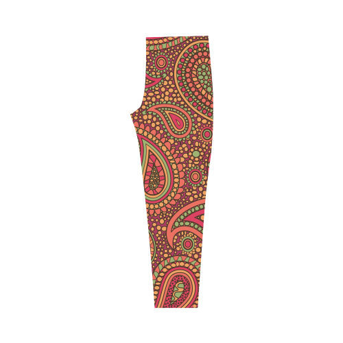 red paisley mosaic pattern Capri Legging (Model L02)