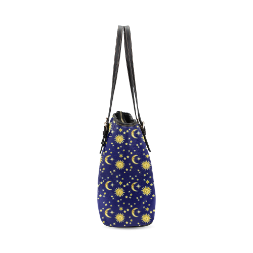 Sun, Moon & Stars Leather Tote Bag/Small (Model 1640)