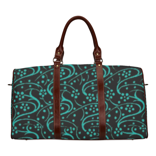 Vintage Swirl Floral Teal Turquoise Black Waterproof Travel Bag/Large (Model 1639)