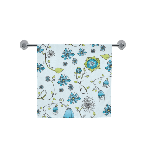 blue fantasy doodle flower pattern Bath Towel 30"x56"