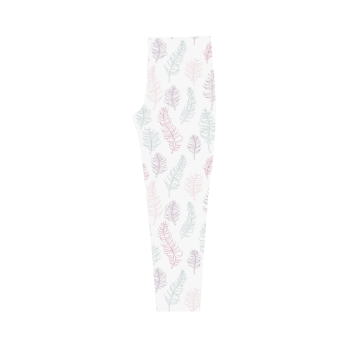 soft pink blue whimsical feather leaves pattern Capri Legging (Model L02)