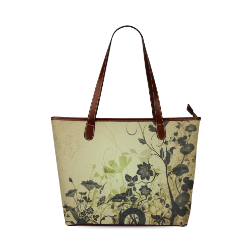 Wonderful flowers in black Shoulder Tote Bag (Model 1646)