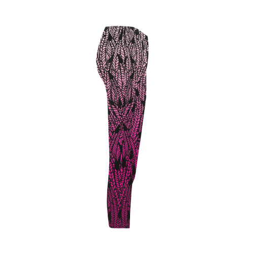 pink ombre feathers pattern black Capri Legging (Model L02)