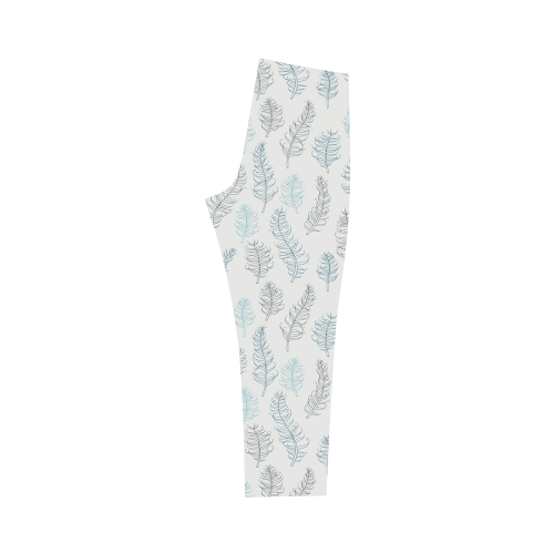 blue on grey whimsical feathers pattern Capri Legging (Model L02)