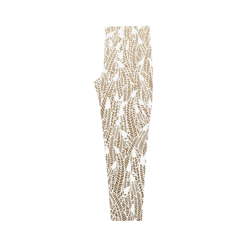 brown ombre feathers pattern white Capri Legging (Model L02)