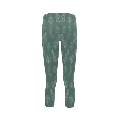 green whimsical feather leaves pattern Capri Legging (Model L02)