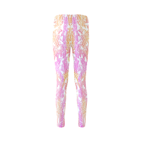 pink yellow white feather pattern Cassandra Women's Leggings (Model L01)