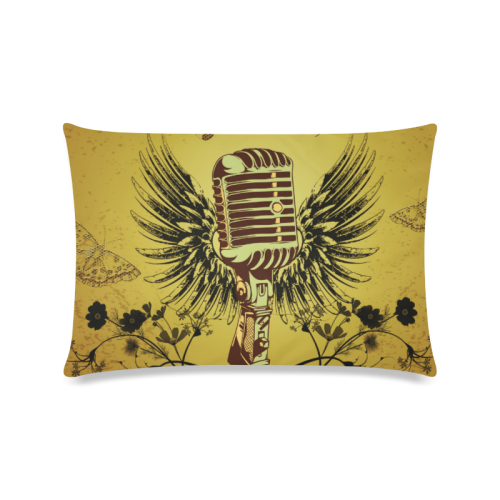 Music, microphone with wings Custom Zippered Pillow Case 16"x24"(Twin Sides)