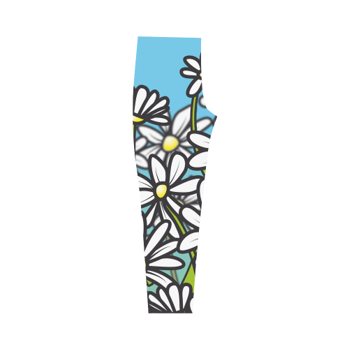 white daisy field flowers Capri Legging (Model L02)