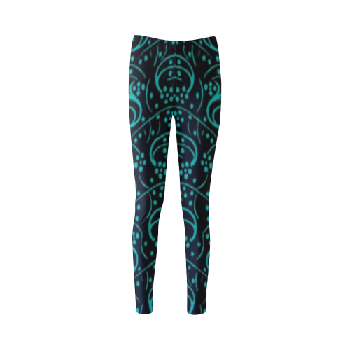 Vintage Swirl Floral Teal Turquoise Black Cassandra Women's Leggings (Model L01)