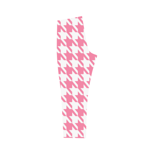 pink and white houndstooth classic pattern Capri Legging (Model L02)