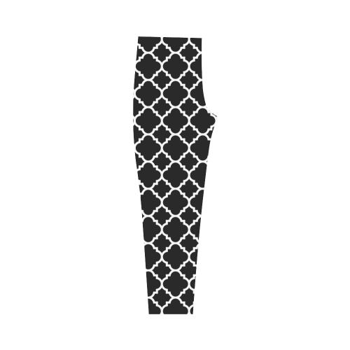 black white quatrefoil classic pattern Capri Legging (Model L02)