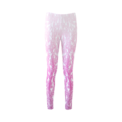 pink ombre feathers pattern white Cassandra Women's Leggings (Model L01)