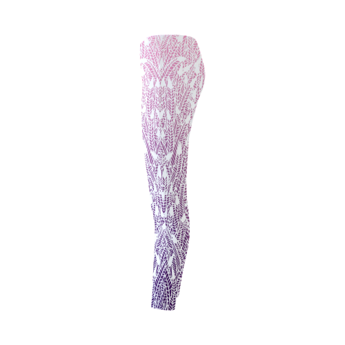 pink purple ombre feather pattern white Cassandra Women's Leggings (Model L01)