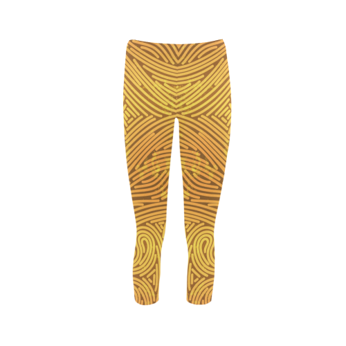 gold leaf abstract pattern Capri Legging (Model L02)