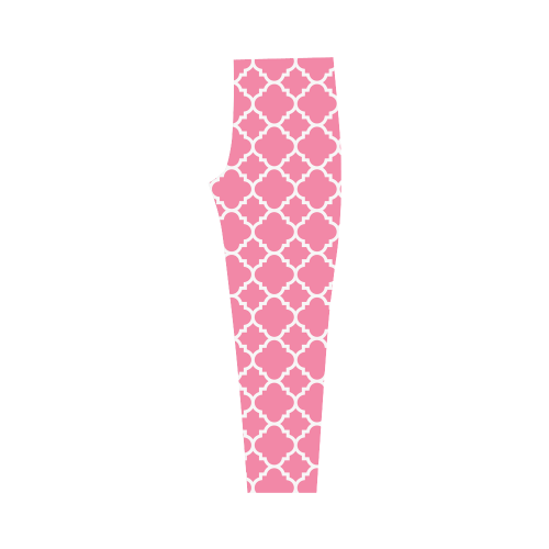 pink white quatrefoil classic pattern Capri Legging (Model L02)