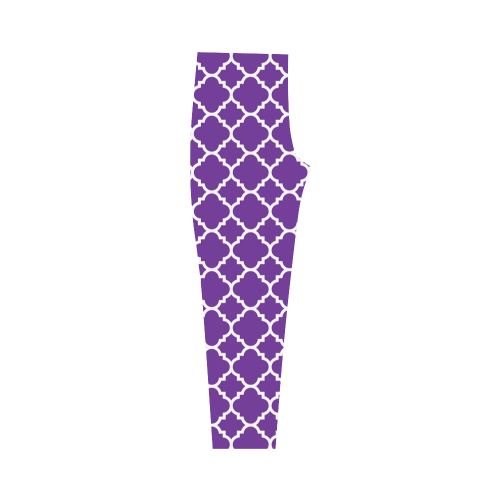 royal purple white quatrefoil classic pattern Capri Legging (Model L02)