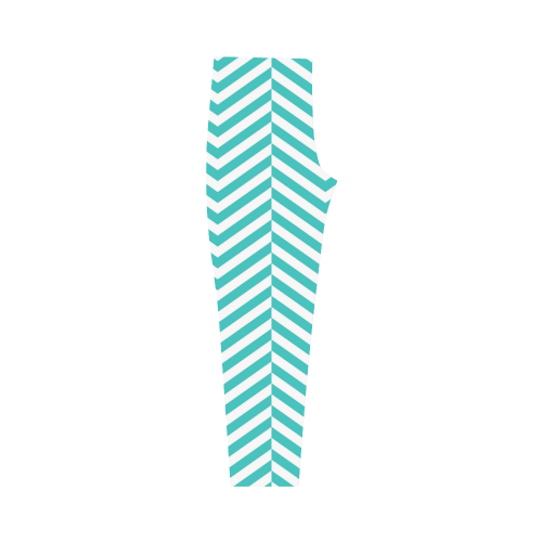 turquoise and white classic chevron pattern Capri Legging (Model L02)