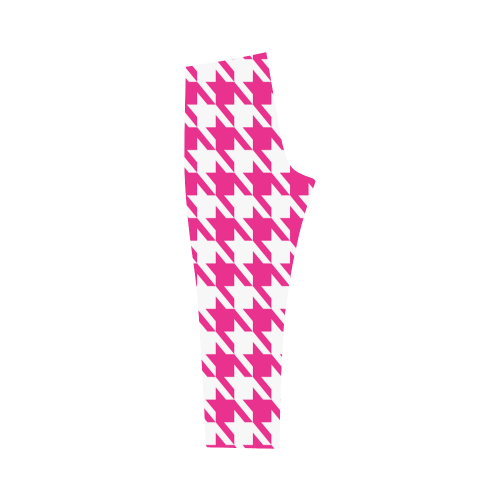 hot pink  and white houndstooth classic pattern Capri Legging (Model L02)