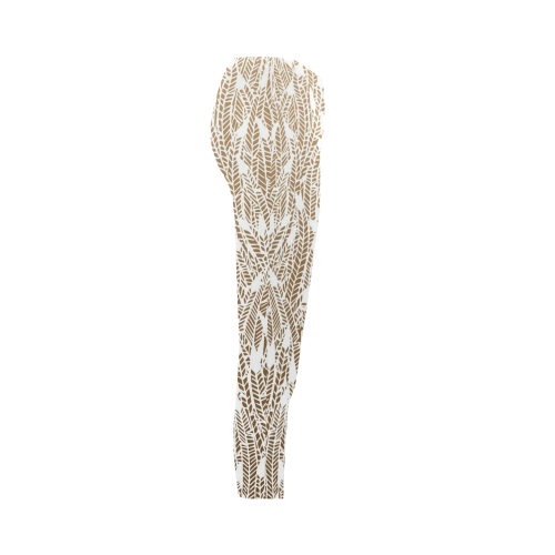 brown ombre feathers pattern white Capri Legging (Model L02)