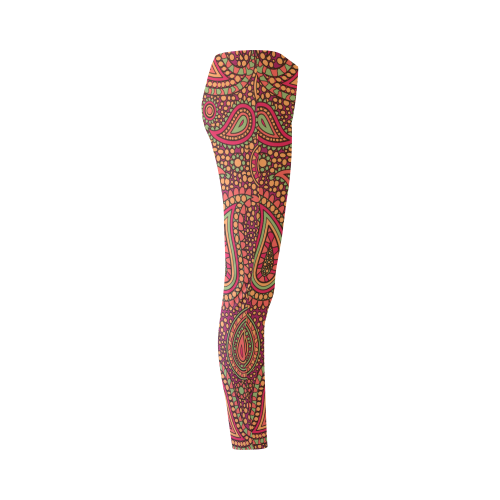 red paisley mosaic pattern Cassandra Women's Leggings (Model L01)