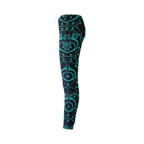 Vintage Swirl Floral Teal Turquoise Black Cassandra Women's Leggings (Model L01)