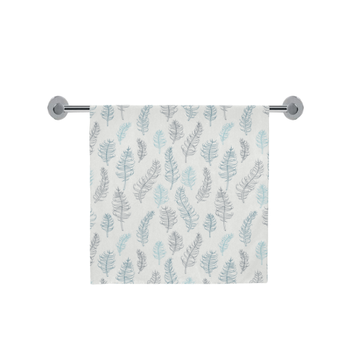 blue on grey whimsical feathers pattern Bath Towel 30"x56"