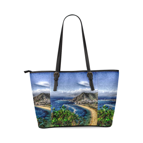 Travel-painted Tenerife Leather Tote Bag/Small (Model 1640)