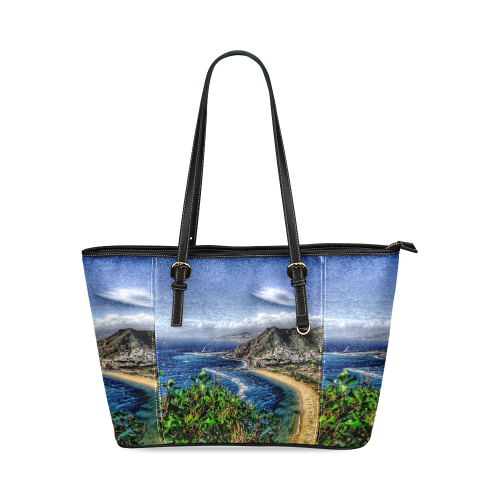 Travel-painted Tenerife Leather Tote Bag/Small (Model 1640)